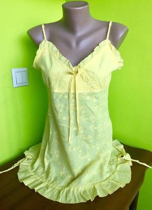 Летний топ удлиненный /блуза туника new stone с шитом / на бретельках