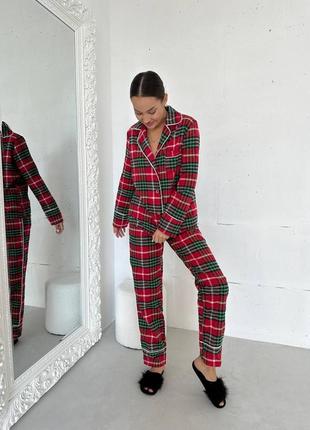 Жіноча стильна трендова червона піжама в клітинку  2024 байка турецька, 90% бавовна3 фото