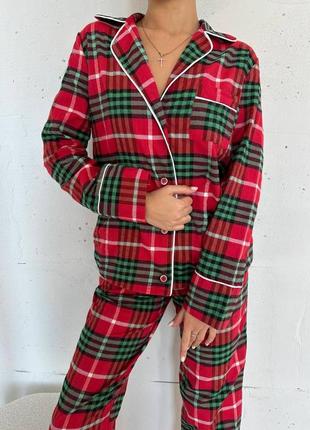 Жіноча стильна трендова червона піжама в клітинку  2024 байка турецька, 90% бавовна9 фото