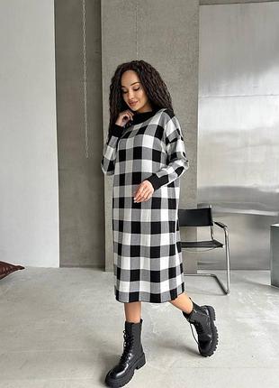 Женское черное стильное платье люкс качества в клетку 2024