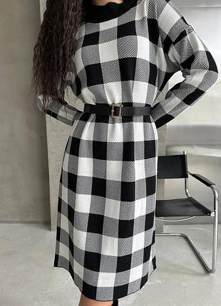 Женское черное стильное платье люкс качества в клетку 2024