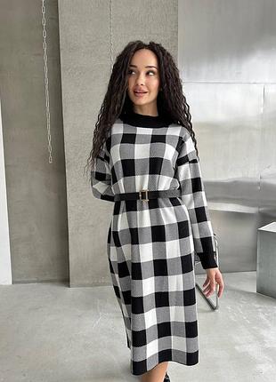 Женское черное стильное платье люкс качества в клетку 2024