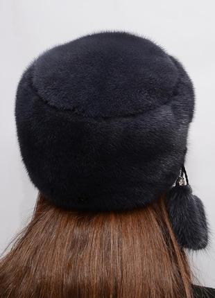 Женская зимняя норковая шапка кубанка мягкая синий ирис3 фото