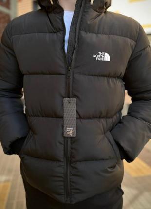 Зимова чорна куртка the north face чоловіча тепла з капюшоном, чорний спортивний пуховик tnf зимовий на пуху