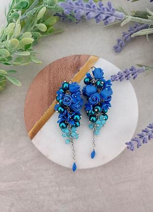 Серьги с цветами сирень и розы (ручная работа)