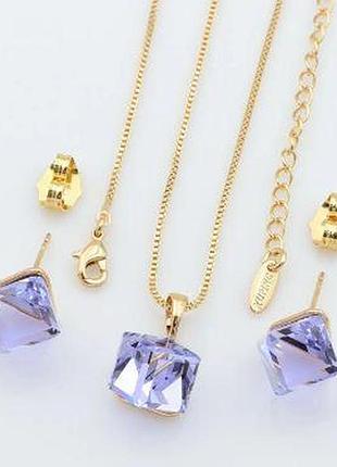 Серьги и подвеска с кристаллами swarovski, медзолото, медицинское золото, позолоченные, xuping
