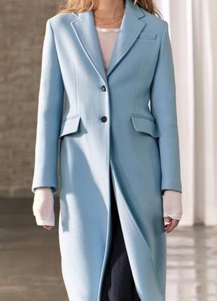 Пальто женское голубое шерстяное zara new1 фото