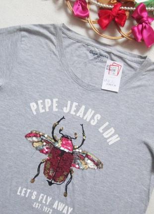 Суперовая хлопковая футболка с жуком анти стрессом pepe jeans 💜🌺💜7 фото