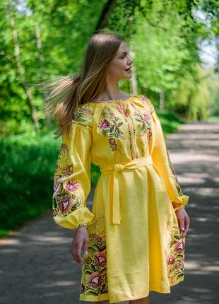 4605к розкішна лляна вишиванка вишита сукня в стилі бохо