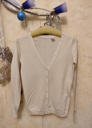 Красивая шерстяная кофточка на пуговицах кардиган декор асимметрия цвет слоновой кости🇲🇫