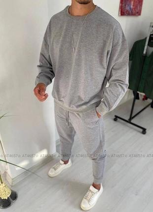 Мужской серый легкий спортивный костюм двухнитка, пояс-резинка +шнурок 2024