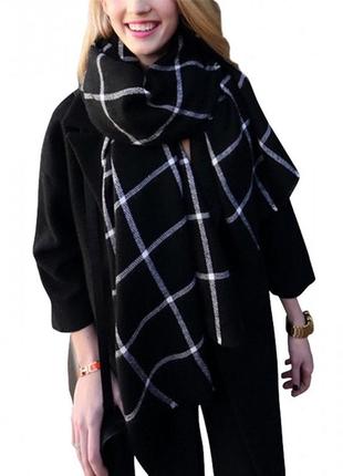 Zara клетчатое одеяло, зимний шарф, теплая женская уютная накидка в клетку шотландки, объемная шаль-накидка10 фото
