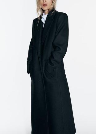 Пальто женское черное длинное zara new