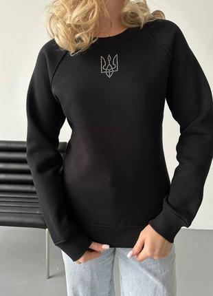 🔵🟡світшот із патріотичним гербом зі стразами. тризуб