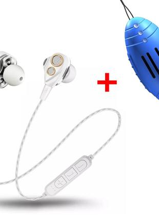 Беспроводные вакуумные наушники и гарнитура bluetooth блютуз + колонка us33-w, mp3 плеер