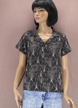 Стильная лёгкая рубашка "oiselle" с принтом лебеди. размер m/l.