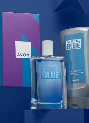 Набір подарунковий для чоловіків avon individual blue (туалетна вода 100 мл + гель для душу 250 мл)1 фото