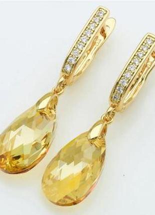 Сережки з кристалами swarovski, розмір 3,6 см медзолото, медичне золото, позолочені xuping