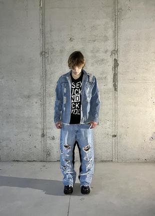 Torn denim jacket streetwear y2k sk8 vintage archive punk gothic opium avant  merch affliction  new rock