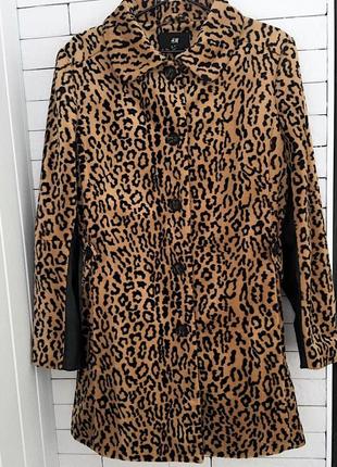 Тигровое пальто с кожаными вставками hm2 фото