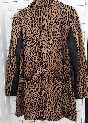 Тигровое пальто с кожаными вставками hm4 фото