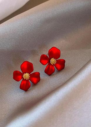 Сережки гвоздики жіночі квіточки без бренду червоні5 фото