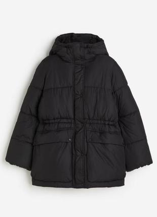 Тепла чорна куртка пуффер із кишенями капюшоном із затяжкою  h&m4 фото