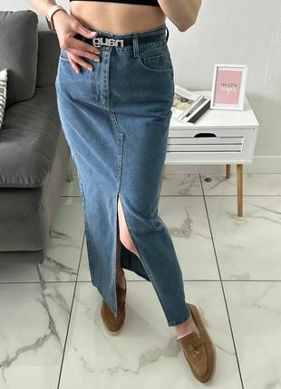 Юбка джинсовая меди с разрезом с поясом