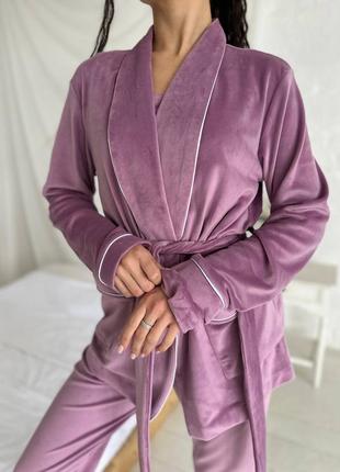 Женская велюровая пижама четверка кардиган топ штаны резинка для волос 9 цветов6 фото