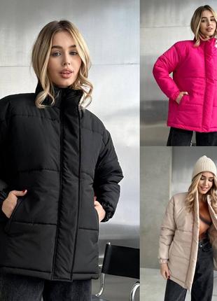 Женская стильная базовая трендовая теплая зимняя черная куртка 2024