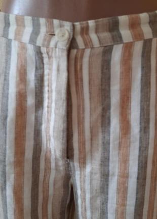 Льняные полосатые широкие штаны кюлоты паласо с карманами от мас3 фото