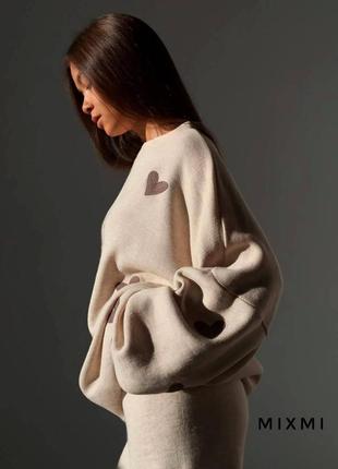 Костюм жіночий теплий двостороння ангора lux , штани палаццо/кльош +светр з принтом серця6 фото