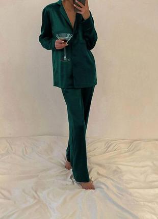 Трендовый шелковый брючный костюм в пижамном стиле 🔥5 фото