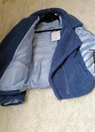 Куртка деми перламутр серебро с мехом8 фото