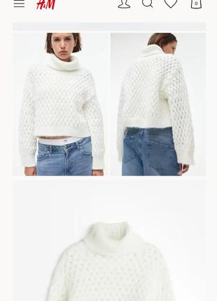 H&m zara mango george gap укороченный свитер крупной вязки вязанный светр белый джемпер полувер h&amp;m p.xs - s5 фото