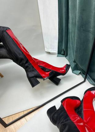Екслюзивні чоботи з натуральної італійської шкіри та замші жіночі на підборах4 фото