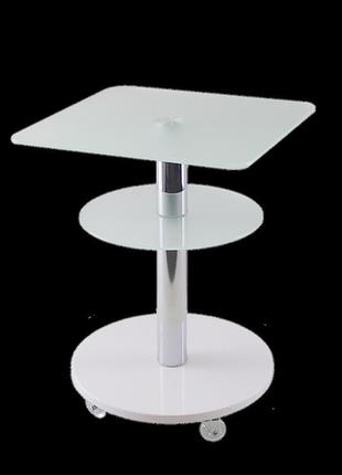 Скляний стіл круглий commus bravo light400 kv satin-white-chr60