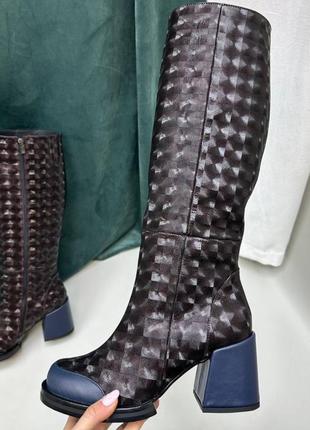 Екслюзивні чоботи з натуральної італійської шкіри та замші жіночі на підборах