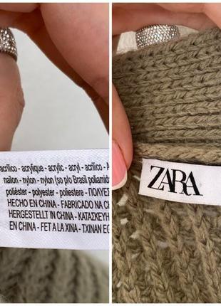 Zara объемный вязаный кардиган на запах оливковый хаки свитер крупной вязки10 фото