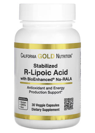 California gold nutrition, стабілізована r-ліпоєва кислота, 30 веганських капсул