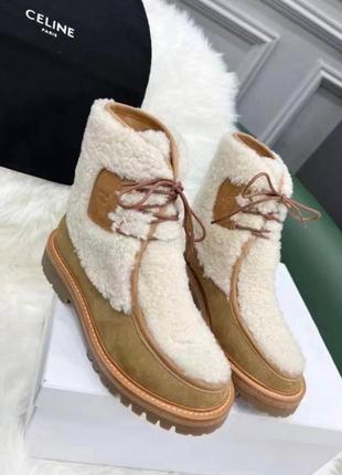Роскошные ботинки из замши и меха celine селений  😍6 фото