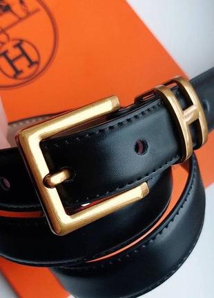 Ремень пояс жіночий шкіряний чорний в стилі hermes / ремень пояс женский кожаный черный в стиле hermes