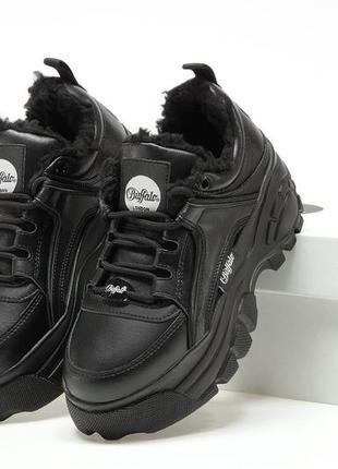 Зимові жіночі шкіряні кросівки з хутром buffalo london sneakers (36-40)2 фото