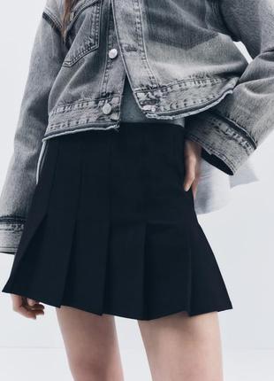 Короткая юбка женская черная с складками zara new2 фото