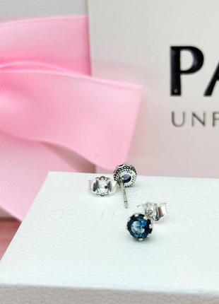 Серьги шарики пусеты серебро пандора pandora silver s925 ale сердечки сердце с биркой корона синие камушки3 фото