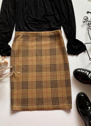 Французька трикотажна спідниця etam, юбка, картата, пряма, на гумці, в клітинку,5 фото