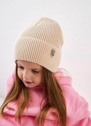 3338 стильна тепла шапка з закотом для дівчинки зимова тм vertex розмір 46-525 фото