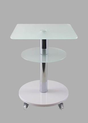 Стеклянный стол круглый commus bravo light400 kv satin-white-chr604 фото