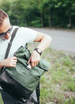 Мужской кожаный рюкзак, рюкзак роллтоп из кожи, рюкзак для путешествий6 фото