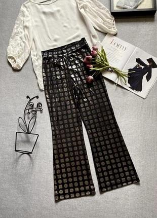 Расклешенные брюки клеш высокая посадка чёрные с серебром zara в горох